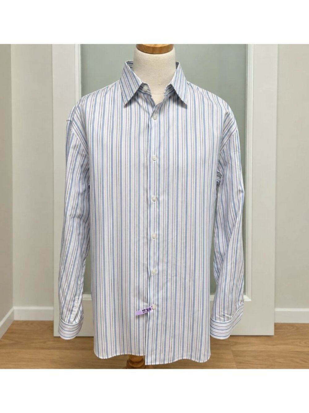 HUGO Hugo Boss Men’s Dress Shirt 16.5 32/33 42 Blue White Stripe Easy Care